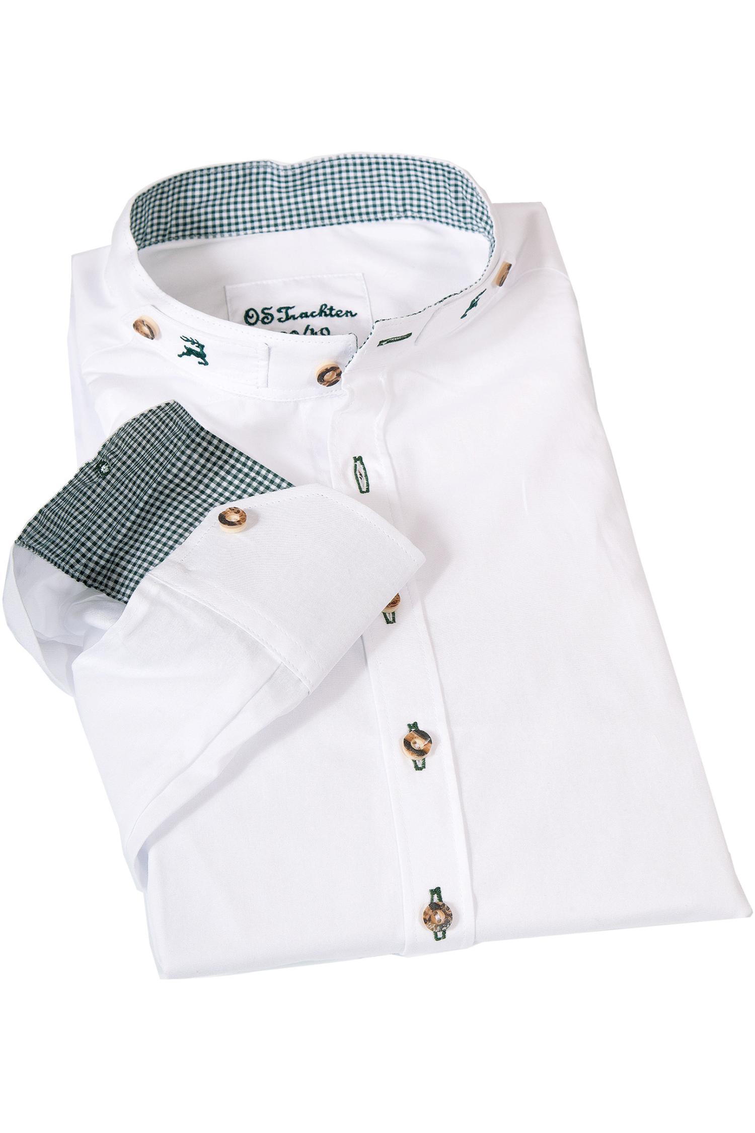 Trachtenhemd weiß und dunkelgrün mit Stehkragen